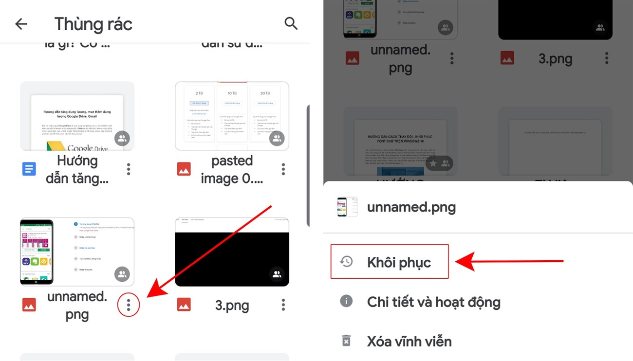Khôi phục file Drive đã xóa bằng điện thoại bước 2